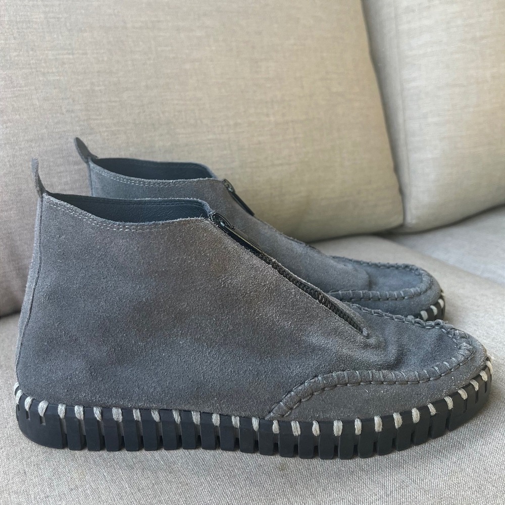 Ilse Jacobsen 38/ US 7.5-8 Tulip Suede Zip Ankle Boots Grey Whipstitch Moccasin